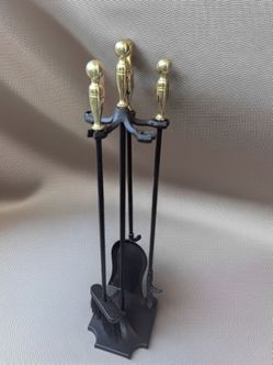 3 piece Minuteman Black Iron and Brass Fireplace Tool Set