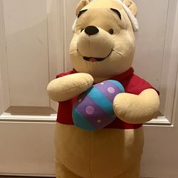 Rare Early 2000s Winnie the Pooh Easter Standing Plush 30" Plush Greeter w/ Bunny Ears & Easter Egg