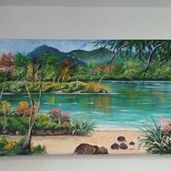 CUADRO DE PINTURA DE PAISAJE DE 55 X 24 PLGS