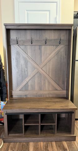 Large entryway bench with shoe and jacket storage