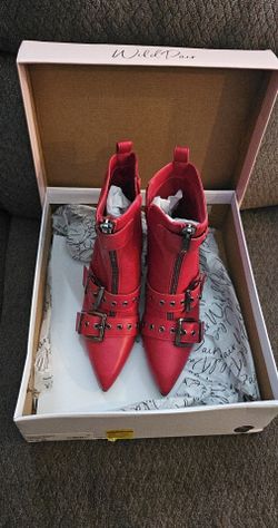 Wild Pair Red Buckle Ankle Boots