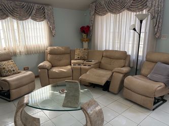 Leather beige sectional