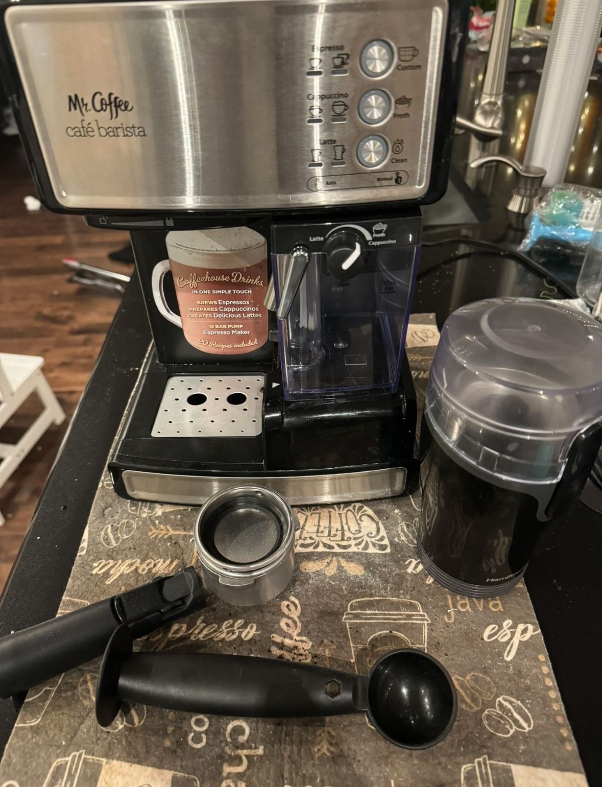 Mr. Coffee Espresso and Cappuccino Machine with Automatic Milk Frother And Hamilton Beach Fresh Grind Electric Coffee Grinder
