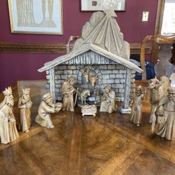 Vintage Hand-Carved Wooden Nativity Set