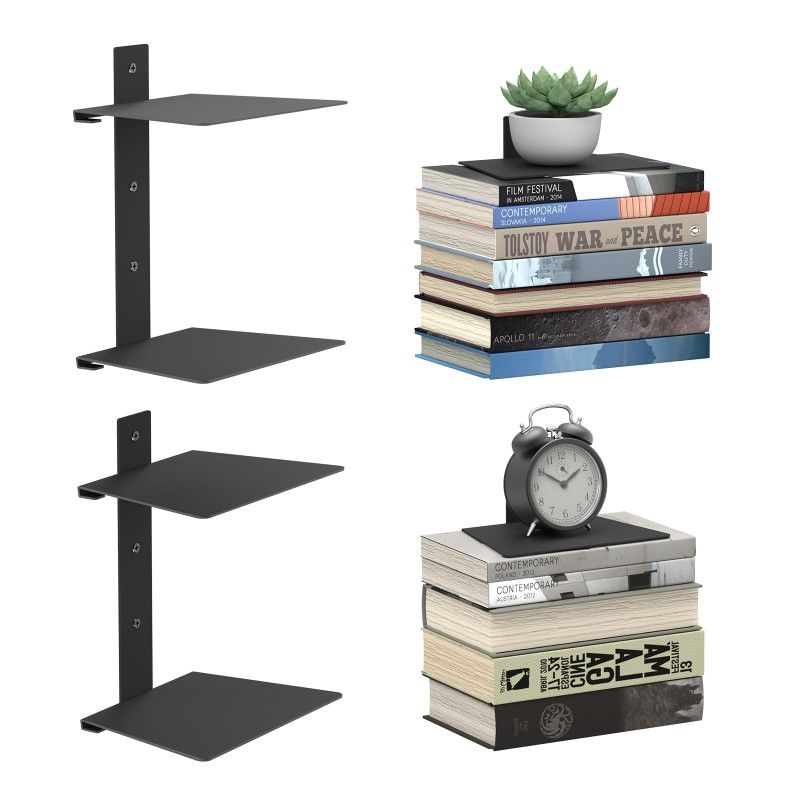 NEW! Invisible Floating Bookshelves For Wall, 4 Tier Verticle Spine Tower Organizers, 2 Pack Black