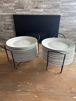 White Ceramic Plates Set with Metal Racks