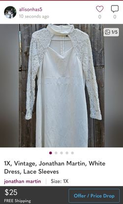 1X, Vintage, Jonathan Martin, White Dress, Lace Sleeves