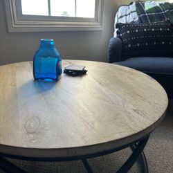 Round Industrial Coffee Table Wood And Metal 