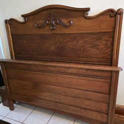 Antique Furniture Bedframe Full Size Bed Frame Solid Quarter Saw Oak Tiger Oak Eastlake Victorian High Back Headboard