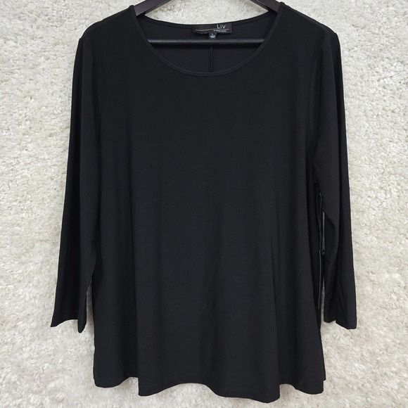 Liv by Habitat Top Womens Large Black Scoop Neck Stretch Tunic Minimalist