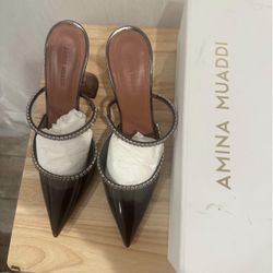 Amina Muaddi Glass Mules