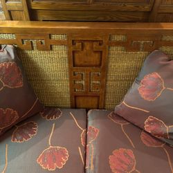 Carved Wood Sofa - Vintage Asian Settee & Lamp