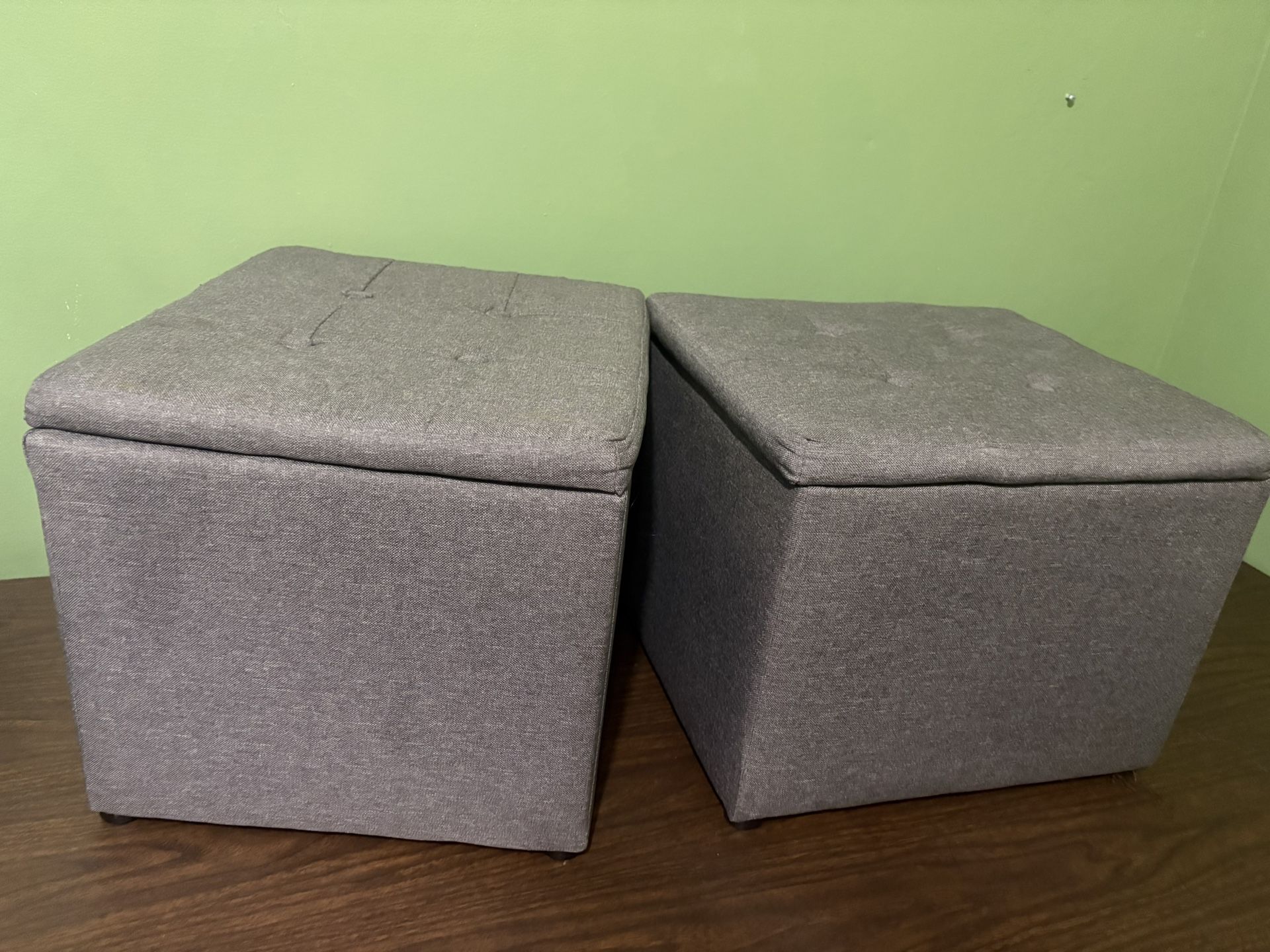 2 Grey Cube Ottomen 