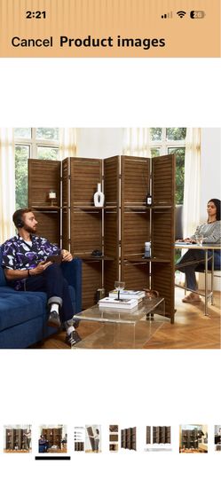 6 PANEL BROWN SLATTED WOOD 67” TALL ROOM DIVIDER- NEW