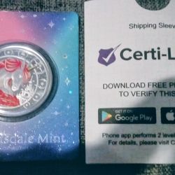 Scottsdale Mint. 2023 Ghana Unicorn "Jubilee" Silver Coin, Pink Colorized version.