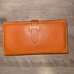 Hermes Bearn Classic Long Wallet Orange Epsom Gold Hardware Authentic