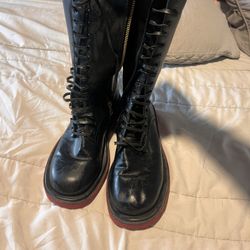 Black Boots Red Sole Mid Calf