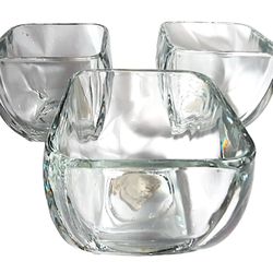 Vintage Heavy Clear Glass Square Bowl Dish/Candle Holder Curved Edges