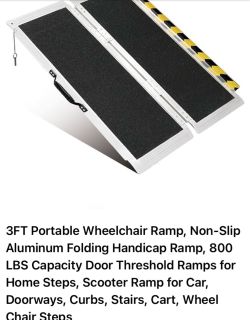 3FT Portable Wheelchair Ramp, Non-Slip Aluminum Folding Handicap Ramp, 800 LBS Capacity