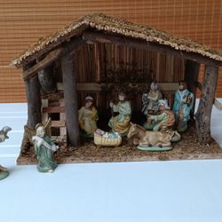 Vintage 10 piece Porcelain Bisque Nativity Scene