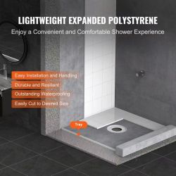 426^Shower Curb Kit, 36"x36" Shower Pan Kit with 6.3" Central Drain, Lightweight EPS Shower Installation Kits with 2 Waterproof Cloths, Shower Pan Slo
