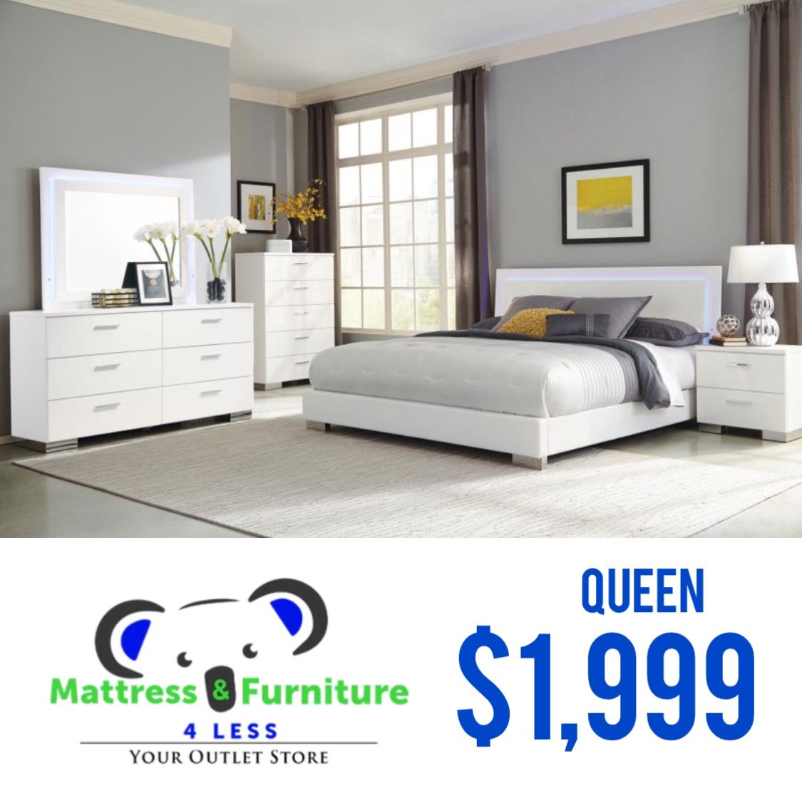 FELICITY 5-PIECE QUEEN BEDROOM SET WHITE HIGH GLOSS