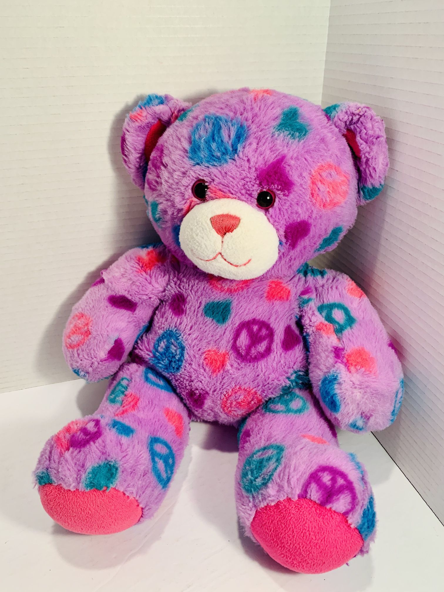 Build A Bear Purple Peace & Hugs Teddy Bear 15" Plush Stuffed Animal.