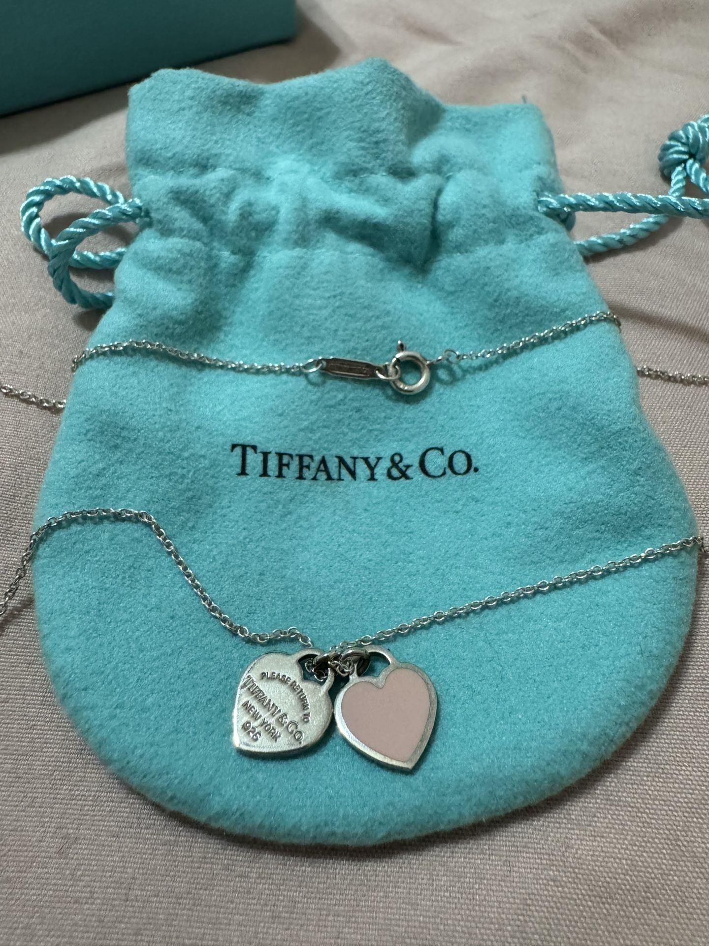Tiffany & Co Mini Pink Double Heart Tag Pendant