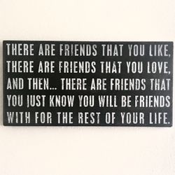 Black + white Friendship wood plaque hanging wall decor distressed words