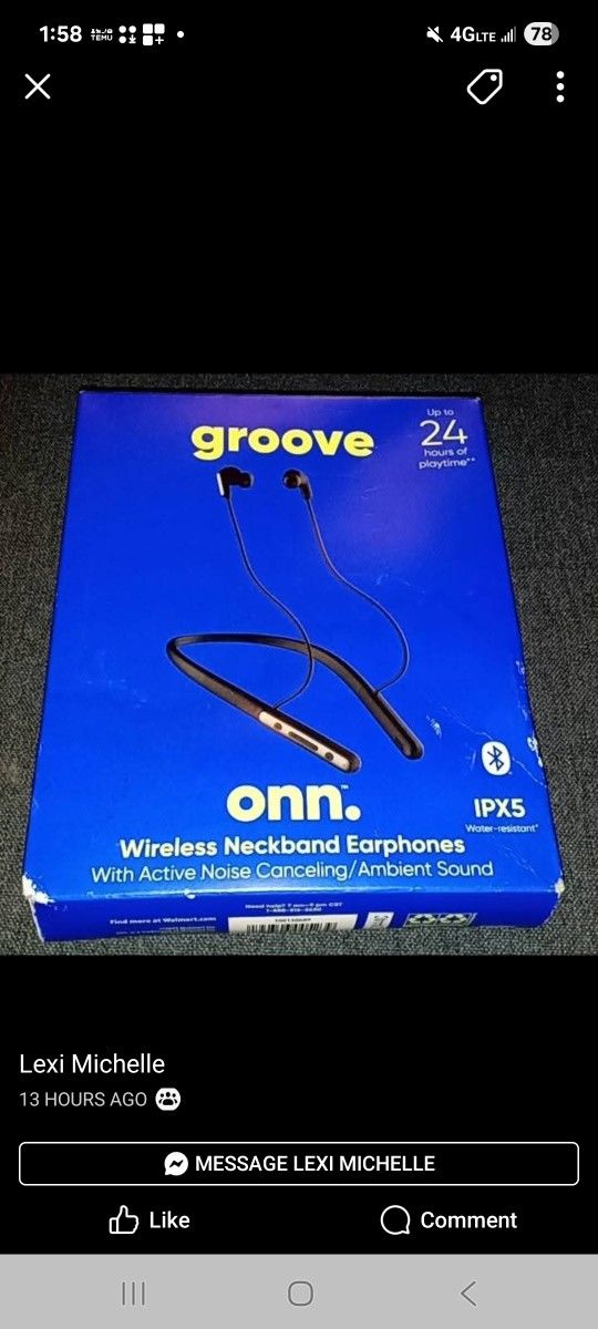 Onn Bluetooth Wireless Neckband Earphones Black New