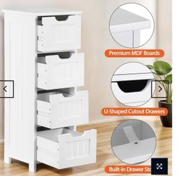 Small Bathroom Storage Cabinet with 4 Drawers, Freestanding Narrow Wooden Side Storage Organizer for Bathroom Hallway Living Room