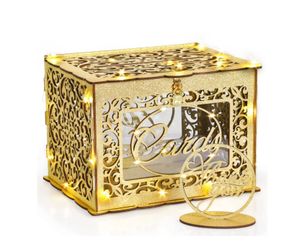 Gold Wedding Card Box W LED Fairy Lights & Lock