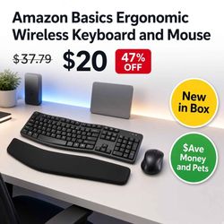 New in Box Ergonomic Wireless Keyboard and Mouse Combo with Wrist Rest Plug and Play 2.4 GHz USB $20