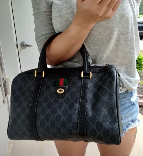 Authentic Vintage Gucci GG Monogram Supreme Sherry Web Ophidia Boston Doctor Satchel Bag