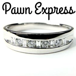 14K White Gold Round and Baguette Diamond Ring Band