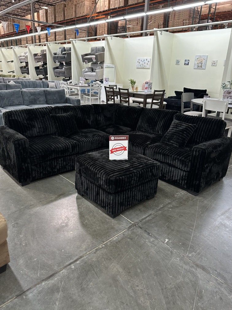 4-Piece Sectional Set LAF Loveseat + RAF Loveseat + Corner Wedge + Cocktail Ottoman  Color: Black 💢seccional Color Negro Nuevo En Caja