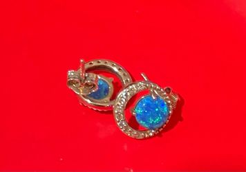 Blue Opal Round Halo Stud Earrings