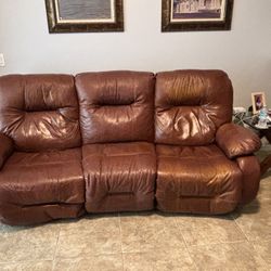 Leather Sofa With Side Electric Recliner 87” Long