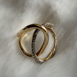 EFFY Diamond Interlocking Loop Ring 14k Yellow Gold 1/4 CT TW Size 7.5 - 5.5g