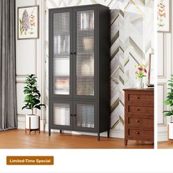 Streamdale Furniture 4-Door Metal Storage Display Black Cabinet with Glass Tempered Doors
