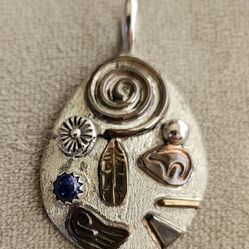 Denna Platero Abstract Art Copper Brass Garnet Pendant