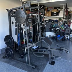 Vesta Fitness Smith Machine 2001 w/Bench Attachment | 230lb Bumpers Weights | 7ft Olympic Bar | Fitness | Gym Equipment | FREE DELIVERY🚚  