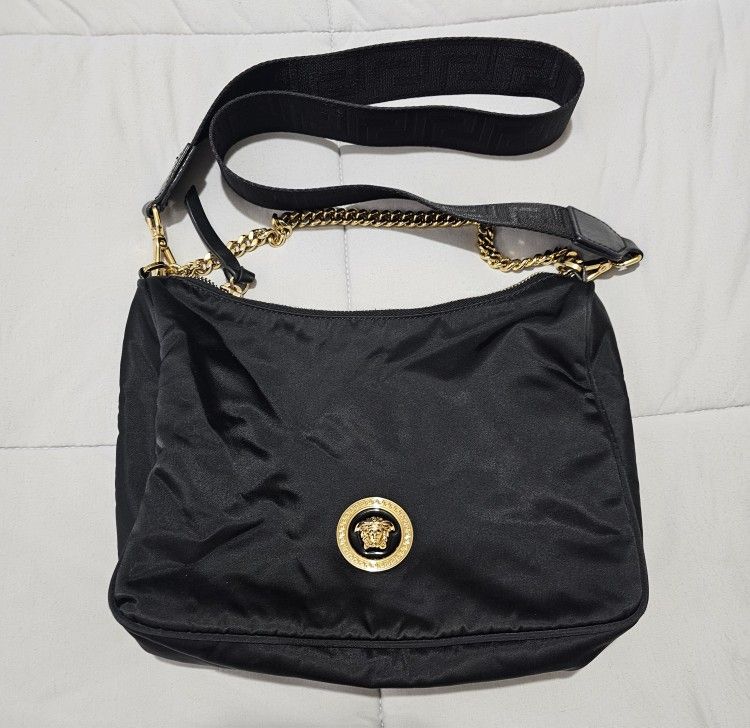 Versace Nylon Medusa Shoulder Bag Black