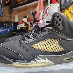 Air Jordan 5 Black Metallic Silver Retro OG Size 15 Men Sneakers 2016
