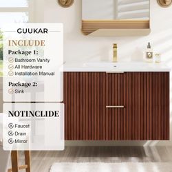30-inch floating bathroom sink with basin, wall-mounted, oak texture, natural wood color