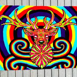 Hand-tufted Psychedelic Deer Rug