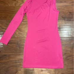 One Sleeve Pink Dress 