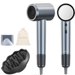 Maxodo High-Speed Hair Dryer with 4-Speed Temperature Control, Silvery, Accessories (Storage Bag, Magnetic Suction Nozzle, Diffuser) Springtok