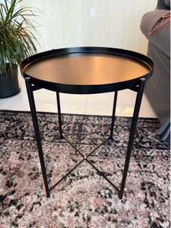 2 x black ikea Gladom Tables with removable trays