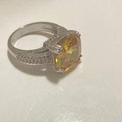 Yellow Cubic Zirconia 925 Sterling Ring Sz8